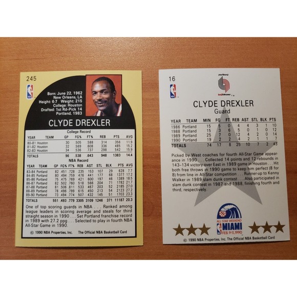 (2) 1990-1991 NBA Hoops - Clyde Drexler #245 & #16 All Star - From a Fresh Pack - Picture 2 of 2